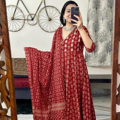 Ajrakh Print Anarkali Kurta Set with Dupatta