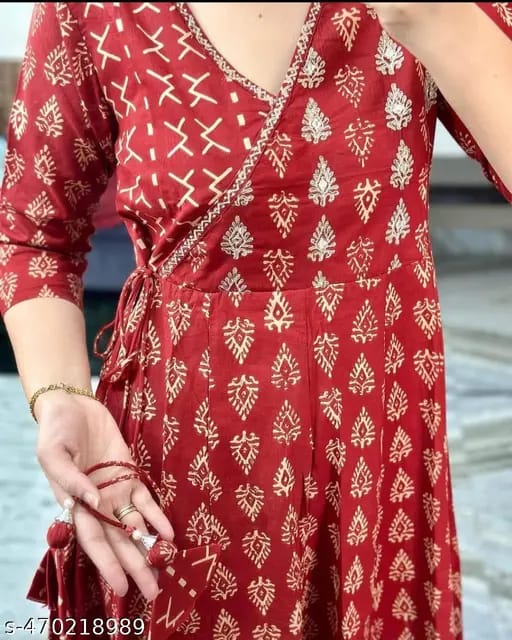 Ajrakh Print Anarkali Kurta Set with Dupatta