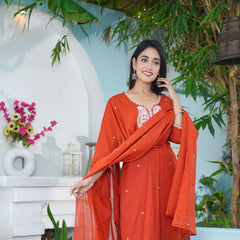 Elegant Hand-Embroidered Cotton Kurta Set with Dupatta