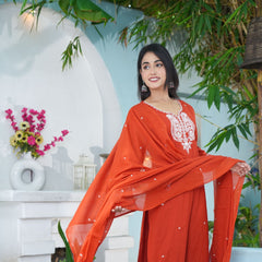 Elegant Hand-Embroidered Cotton Kurta Set with Dupatta