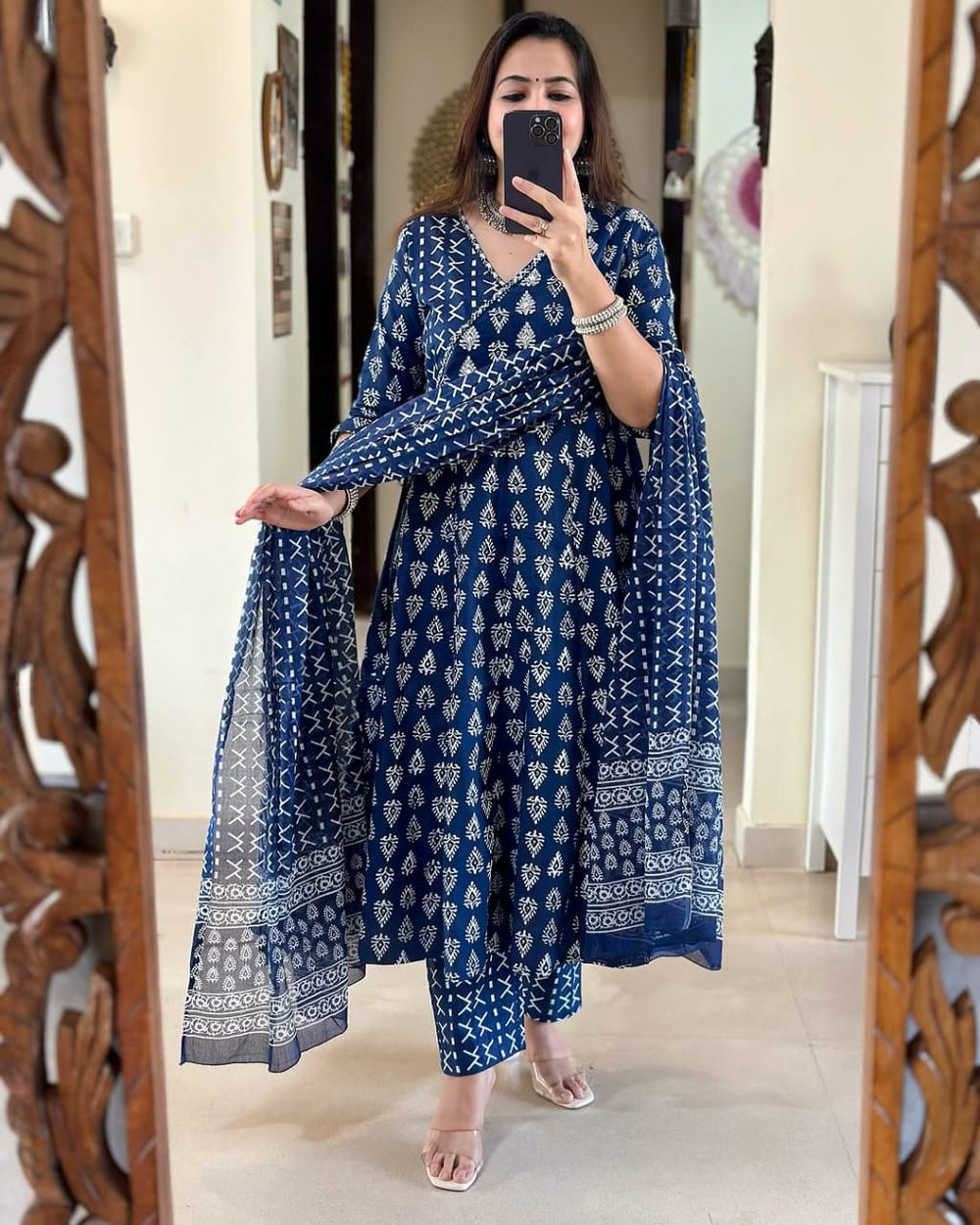 Ajrakh Print Anarkali Kurta Set with Dupatta