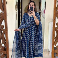 Ajrakh Print Anarkali Kurta Set with Dupatta
