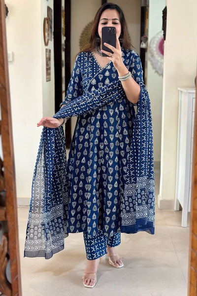 Ajrakh Print Anarkali Kurta Set with Dupatta