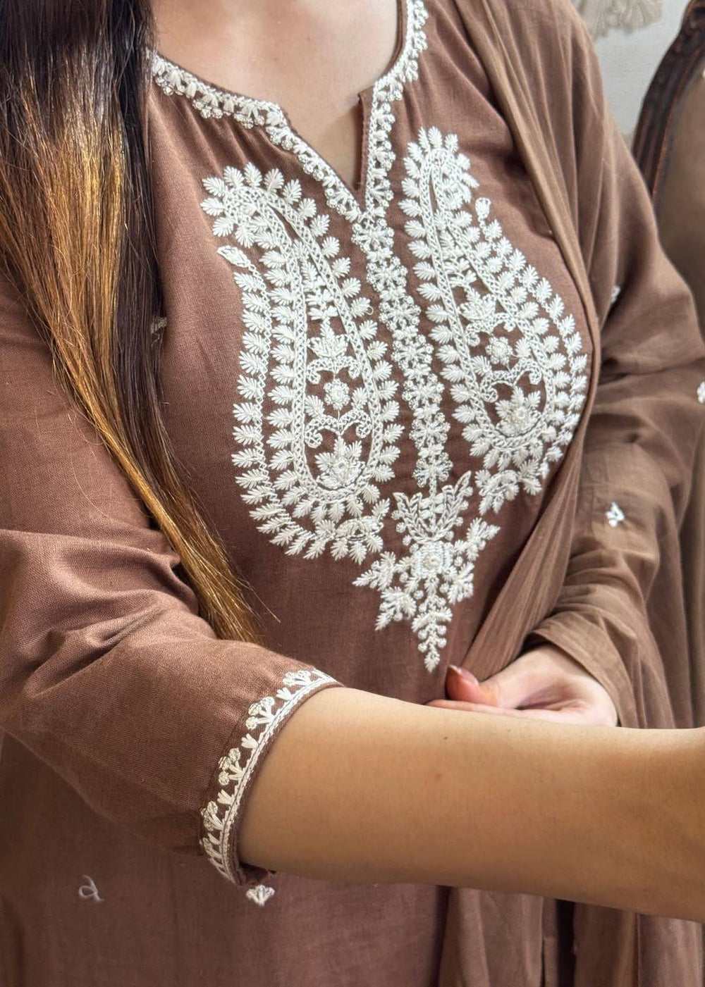 Elegant Hand-Embroidered Cotton Kurta Set with Dupatta