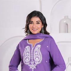 Elegant Hand-Embroidered Cotton Kurta Set with Dupatta
