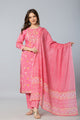 Pink Floral Printed Kurta Set with Pants & Dupatta