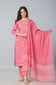 Pink Floral Printed Kurta Set with Pants & Dupatta