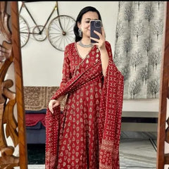 Ajrakh Print Anarkali Kurta Set with Dupatta