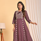 Maroon Printed A-Line Long Kurta with Ethnic MotifsMaroon Printed A-Line Long Kurta with Ethnic Motifs