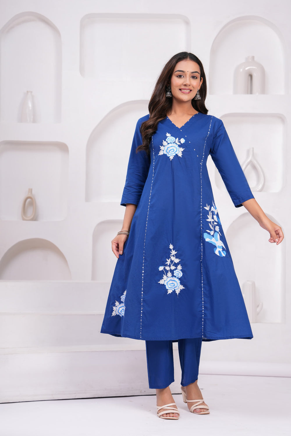Embroidered A-Line Kurta Set with Pants