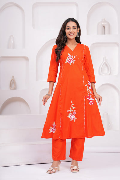 Embroidered A-Line Kurta Set with Pants