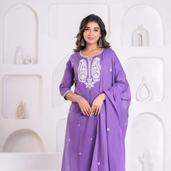 Elegant Hand-Embroidered Cotton Kurta Set with Dupatta