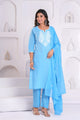 Elegant Hand-Embroidered Cotton Kurta Set with Dupatta