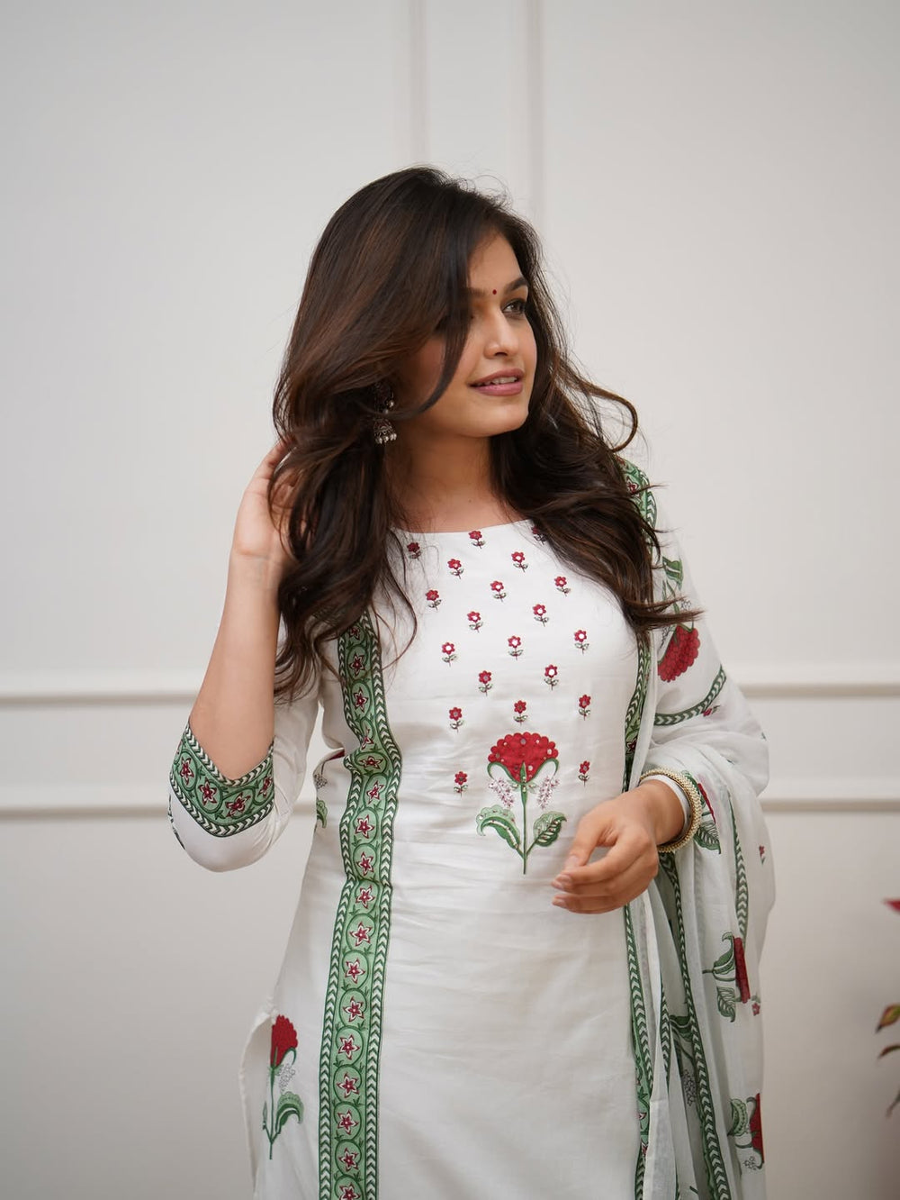 Floral Block Print Cotton Suit Set with Dupatta