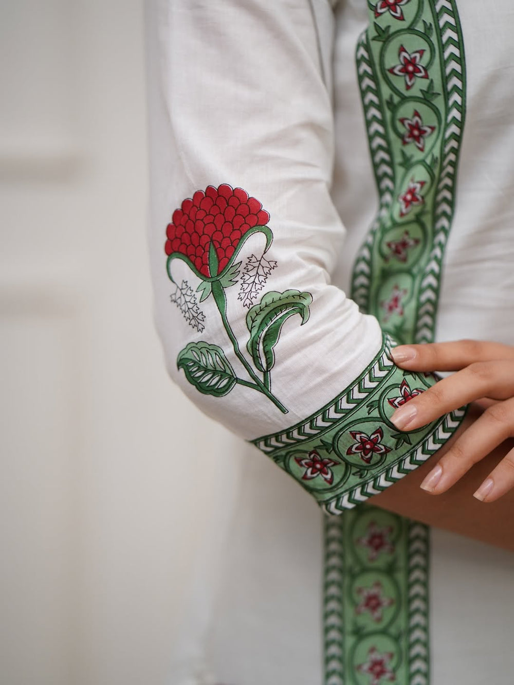 Floral Block Print Cotton Suit Set with Dupatta