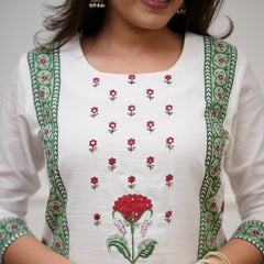 Floral Block Print Cotton Suit Set with Dupatta