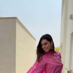 Pink Bandhani Printed Kurta Set with Pants & Dupatta