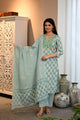 Elegant Handblock Style Cotton Kurta Pant Dupatta Set