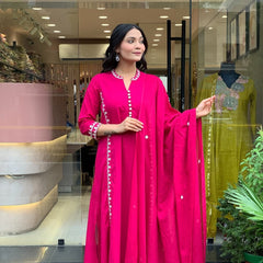 Pink Embroidered Kurta Pant Set with Dupatta