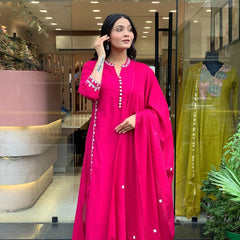Pink Embroidered Kurta Pant Set with Dupatta