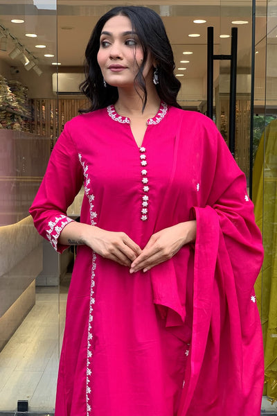 Pink Embroidered Kurta Pant Set with Dupatta
