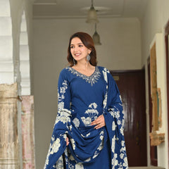 Floral Print Cotton Kurta Pant Set with Dupatta