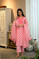 Elegant Handblock Style Cotton Kurta Pant Dupatta Set
