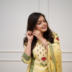 Floral Block Print Cotton Suit Set with Dupatta