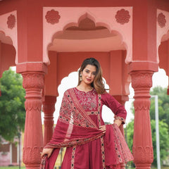 Embroidered Kurta Pant Set with Printed Dupatta