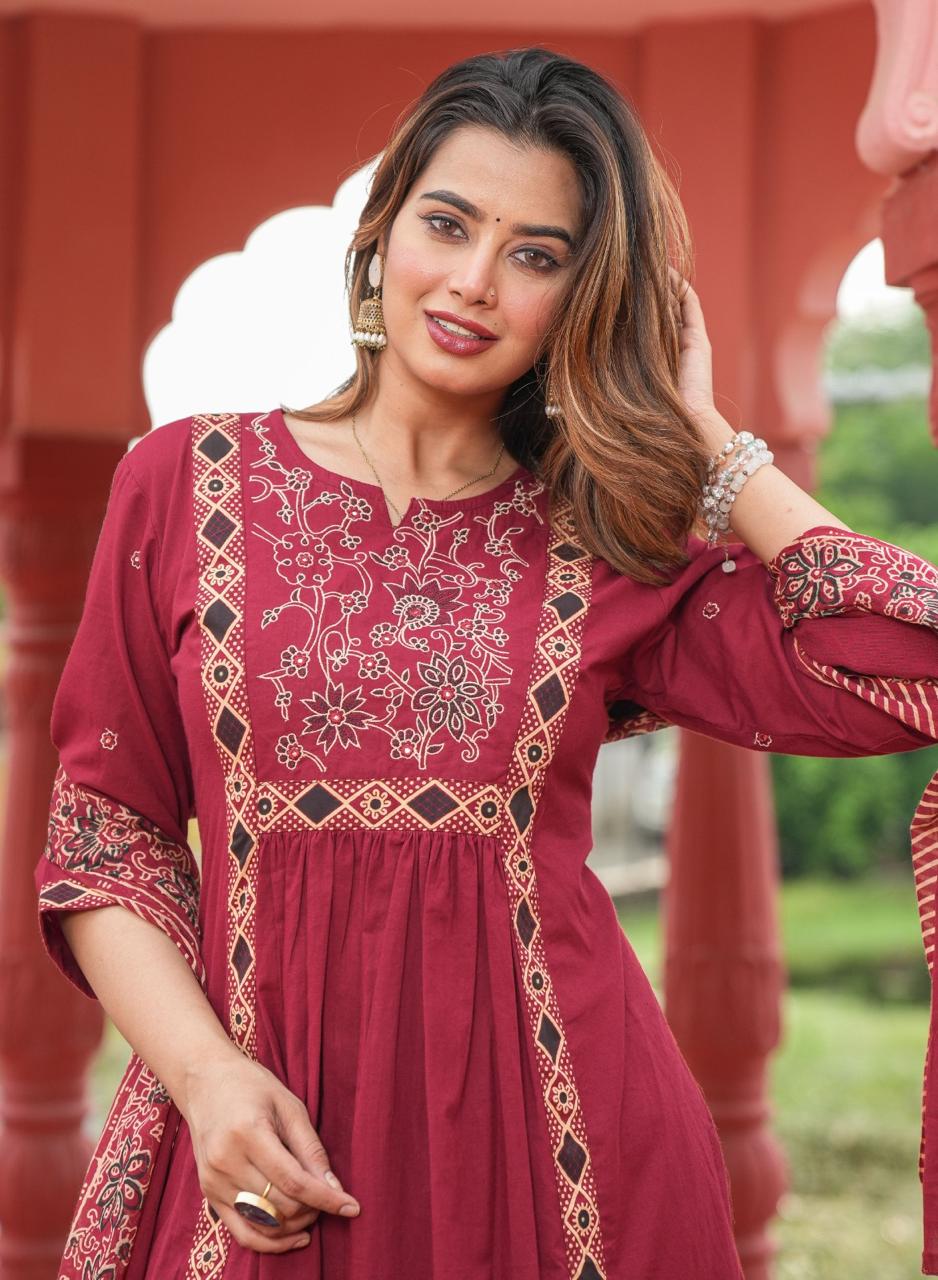 Embroidered Kurta Pant Set with Printed Dupatta