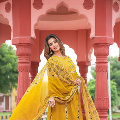 Embroidered Kurta Pant Set with Printed Dupatta