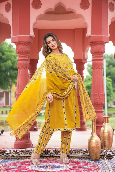 Embroidered Kurta Pant Set with Printed Dupatta