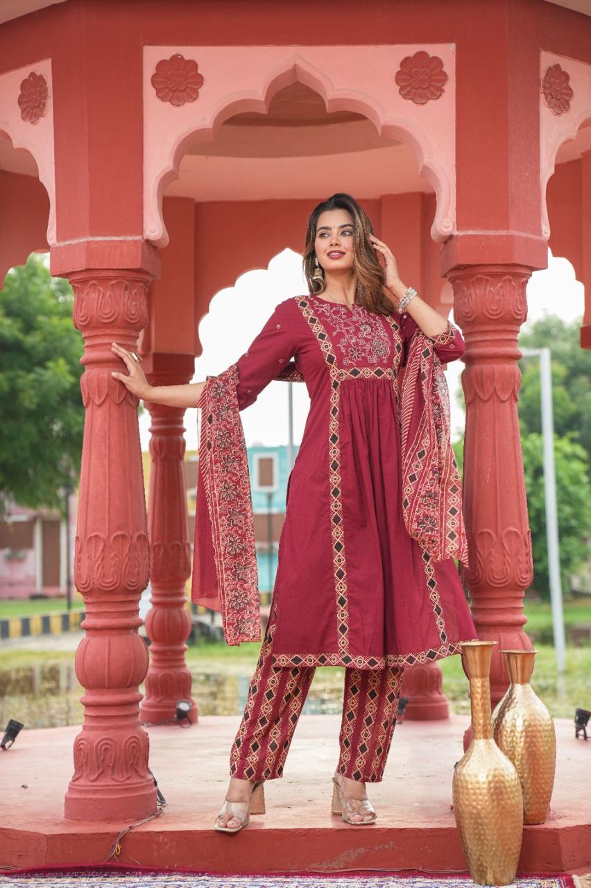 Embroidered Kurta Pant Set with Printed Dupatta
