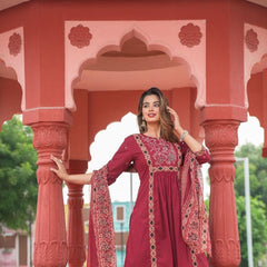 Embroidered Kurta Pant Set with Printed Dupatta