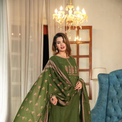 Embroidered Kurta Pant Set with Printed Dupatta