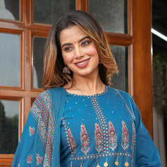 Embroidered Kurta Pant Set with Printed Dupatta