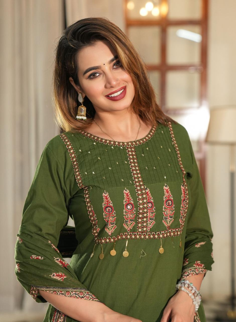 Embroidered Kurta Pant Set with Printed Dupatta