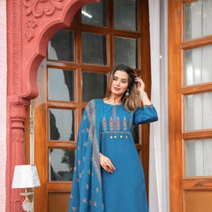 Embroidered Kurta Pant Set with Printed Dupatta