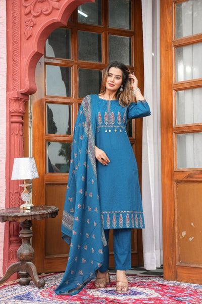 Embroidered Kurta Pant Set with Printed Dupatta