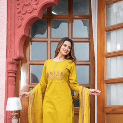 Embroidered Kurta Pant Set with Printed Dupatta