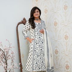 Elegant Cotton Floral Print Kurti Pant Set with Dupatta