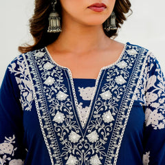 Pure Cotton Sequin Embroidered Kurti Set with Dupatta