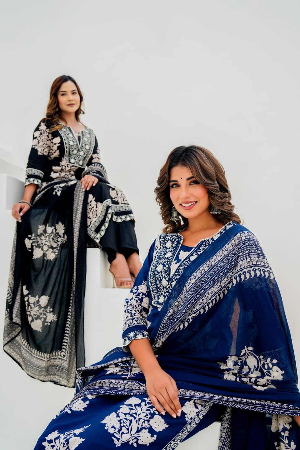 Pure Cotton Sequin Embroidered Kurti Set with Dupatta