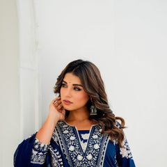 Pure Cotton Sequin Embroidered Kurti Set with Dupatta