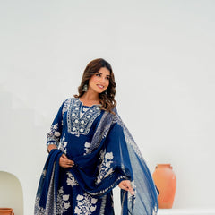 Pure Cotton Sequin Embroidered Kurti Set with Dupatta