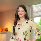 Yellow Cotton V-Neck Floral Print Top - Pure Cotton