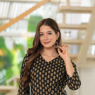 Black Cotton V-Neck Golden Paisley Print Top - Pure Cotton