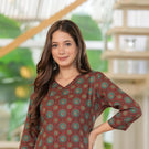 Maroon Cotton V-Neck Mandala Print Top - Pure Cotton