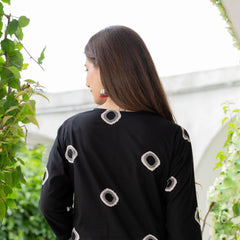 Black Cotton Geometric Print Top - Pure Cotton