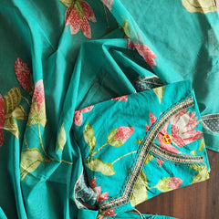 Teal Green Cotton Angrakha Anarkali Kurta Set